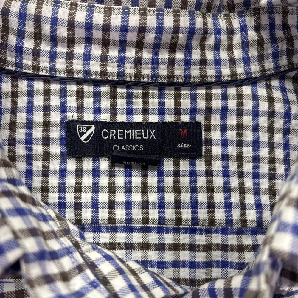 CREMIEUX Classics Men's Shirt M Blue White Brown Plaid 100% COTTON Long Sleeve